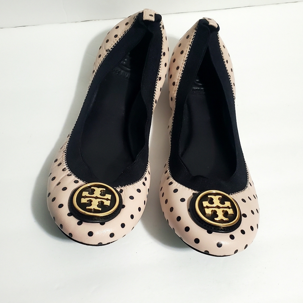 Tory Burch pale pink polka dot Minnie flats sz 7.5M